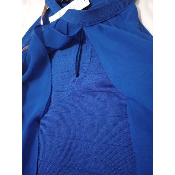 BeBe Bandage Dress Drape Royal Blue Bodycon Sz S New Mini Stretch Sexy Going Out - Picture 9 of 11